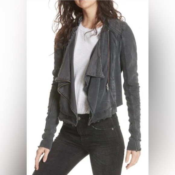 Free People Jackets & Blazers - Free People Drape Front Coated Jacket Black Moto Waxed Denim